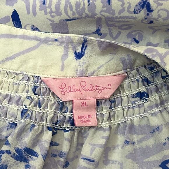 Lilly Pulitzer Elsa Lilac Verbena Rock The Dock Blouse Top Silk Size XL *flaw - Picture 8 of 9